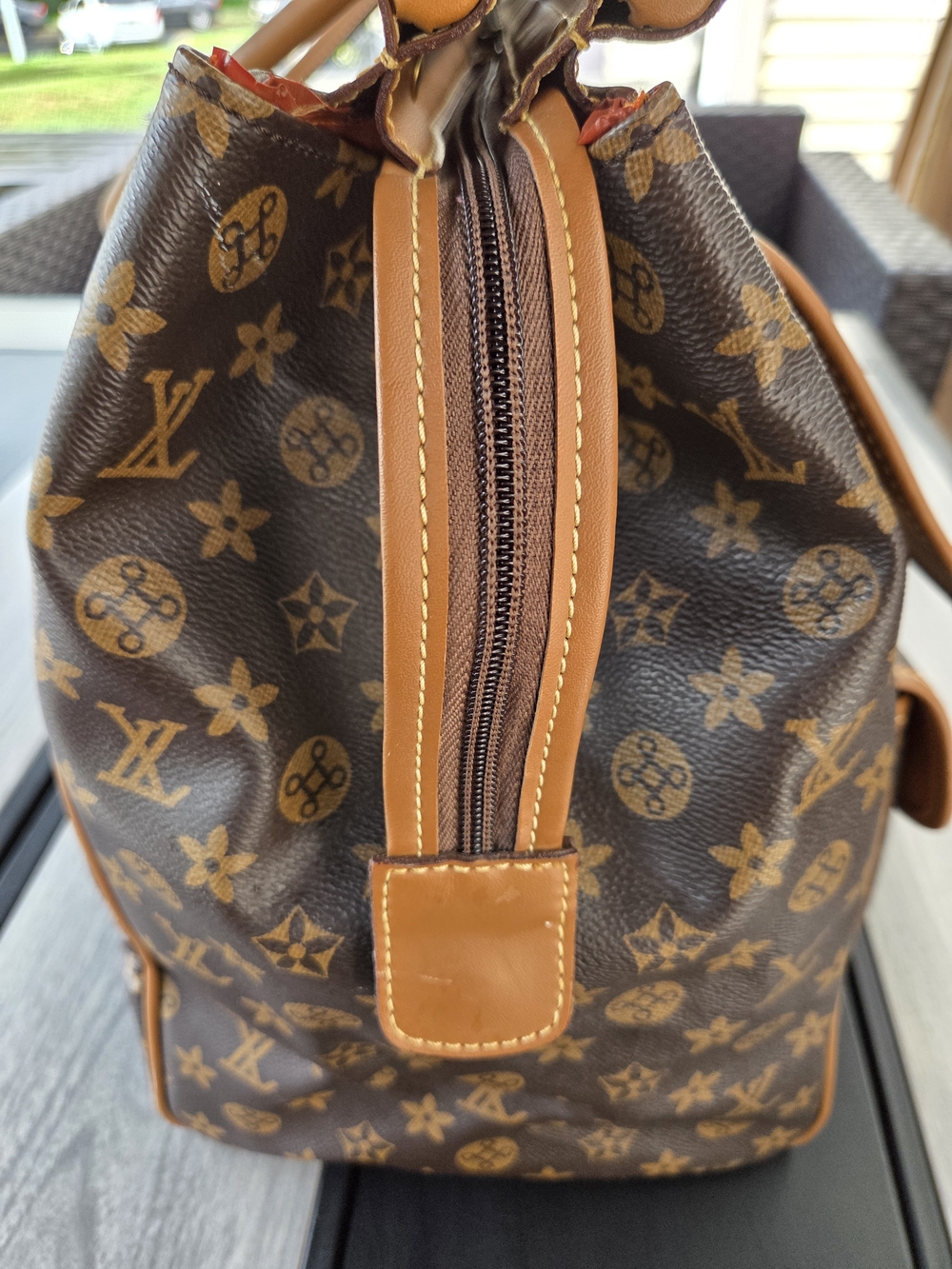 Large Brown Monogram Travel Duffel Bag Carry On Weekender 20" Multi Pocket - Picture 10 of 16